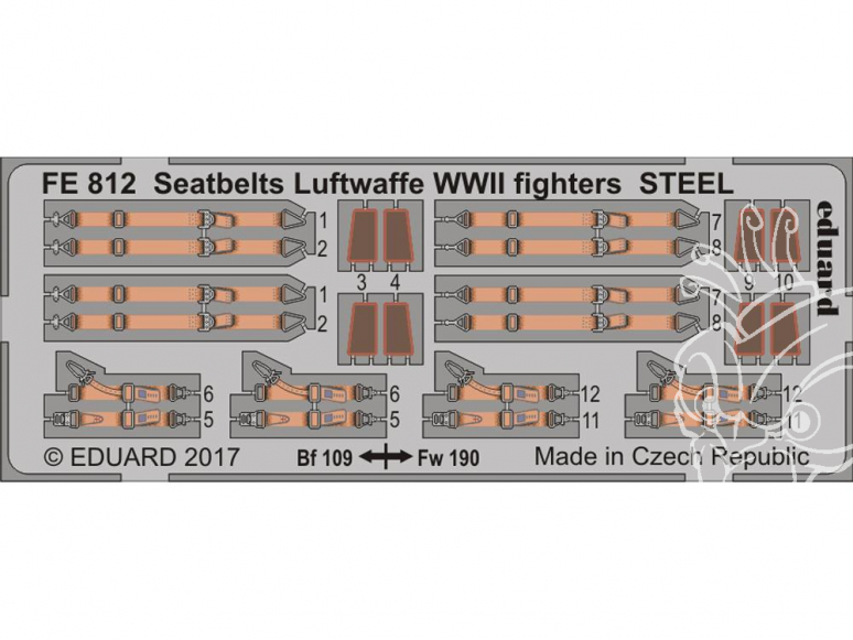 EDUARD photodecoupe avion FE812 Harnais Chasseurs Luftwaffe WWII métal 1/48