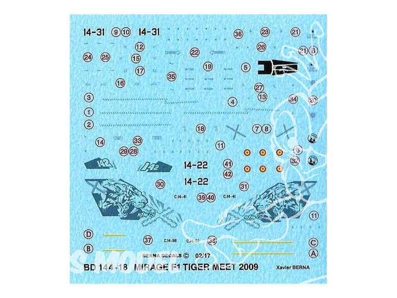 DECALQUES BERNA DECALS BD144-18 Mirage F1M Nato Tiger Meet 2009 1/144