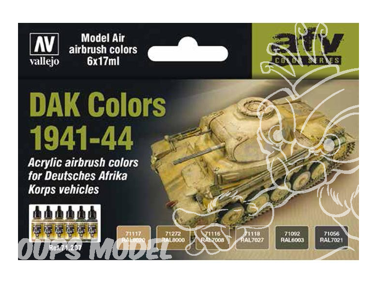 Vallejo Set Model Air 71207 Couleurs DAK Véhicules Allemands Afrika korps 1941-44 6 x 17ml