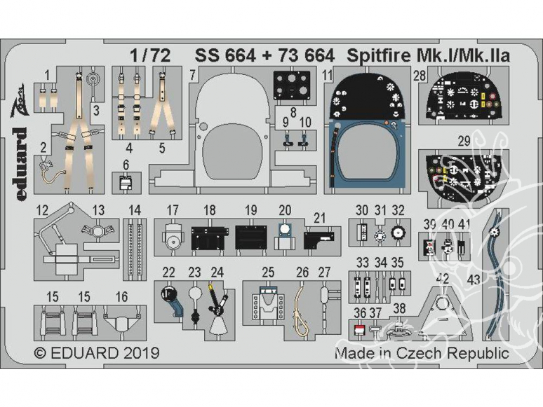 Eduard photodecoupe avion 73664 Amélioration Spitfire Mk.I / Mk.IIa Airfix 1/72