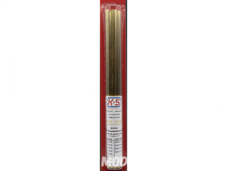 K&S 3406 Tube carré et rectangle de laiton differentes tailles 11piéces