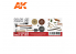 Ak interactive peinture acrylique 3G Set AK11670 COULEURS OUTILS STANDARD TOUTE EPOQUE 3 x 17ml