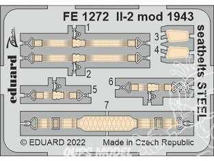 EDUARD photodecoupe avion FE1272 Harnais métal IL-2 Modèle 1943 Zvezda 1/48