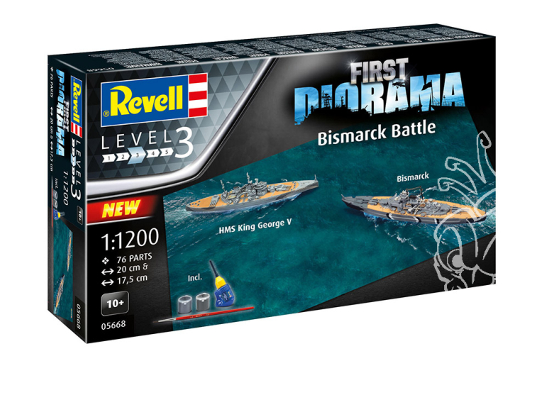 revell maquette bateau 05668 Premier ensemble de diorama Bataille du Bismarck inclus colle et peinture 1/1200