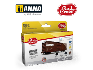 MIG peinture Rail Center R-1010 Set peintures Wagons de marchandises Americaines 6 x 15ml