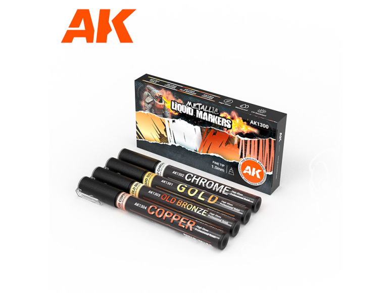 AK interactive AK1300 MARQUEUR LIQUIDE MÉTALLIQUE Set de 4
