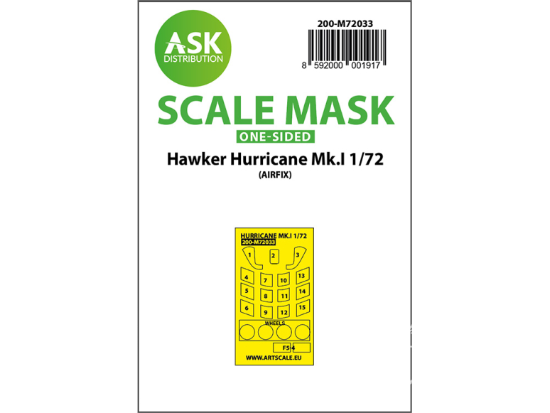 ASK Art Scale Kit Mask M72033 Hawker Hurricane Mk.I Airfix Recto 1/72