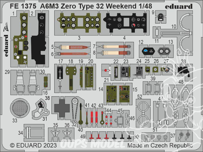 EDUARD photodecoupe avion FE1375 Zoom amélioration A6M3 Zero Type 32 Weekend Eduard 1/48