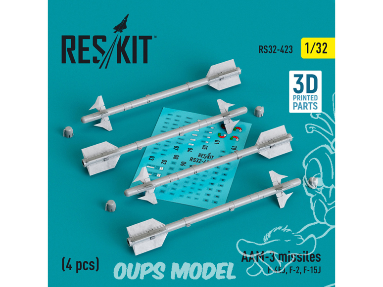 ResKit kit armement Avion RS32-0423 Missiles AAM-3 4 pièces imprimés en 3D 1/32