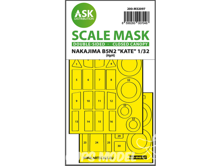 ASK Art Scale Kit Mask M32097 Nakajima B5N2 "KATE" verrière fermée HpH Recto Verso 1/32