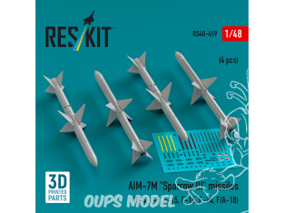 ResKit kit armement Avion RS48-0459 Missiles AIM-7M « SPARROW III » 4 pièces imprimées en 3D 1/48