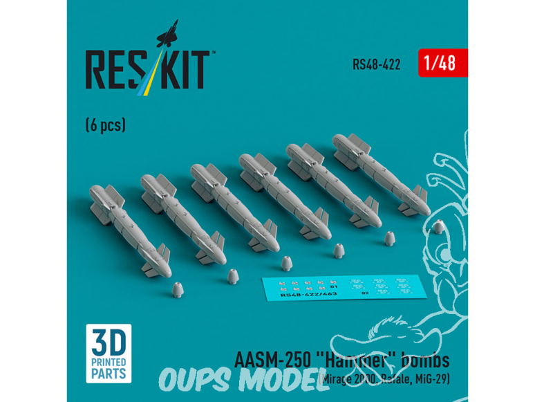 ResKit kit armement Avion RS48-0422 AASM-250 «&nbsp;MARTEAU&nbsp;» 6 pièces imprimées en 3D 1/48