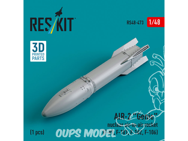 ResKit kit armement Avion RS48-0473 Fusée air-air nucléaire AIR-2 «&nbsp;GENIE&nbsp;» 1 pièce imprimée en 3D 1/48