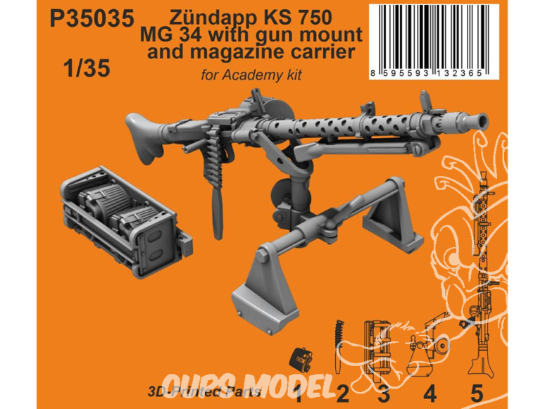 Special Hobby 3D Print militaire P35035 Zündapp KS 750 MG 34 avec support de mitrailleuse et porte-chargeur kit Academy 1/35