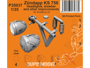 Special Hobby 3D Print militaire P35037 Phares, timon et autres améliorations Zündapp KS 750 pour kit Academy 1/35