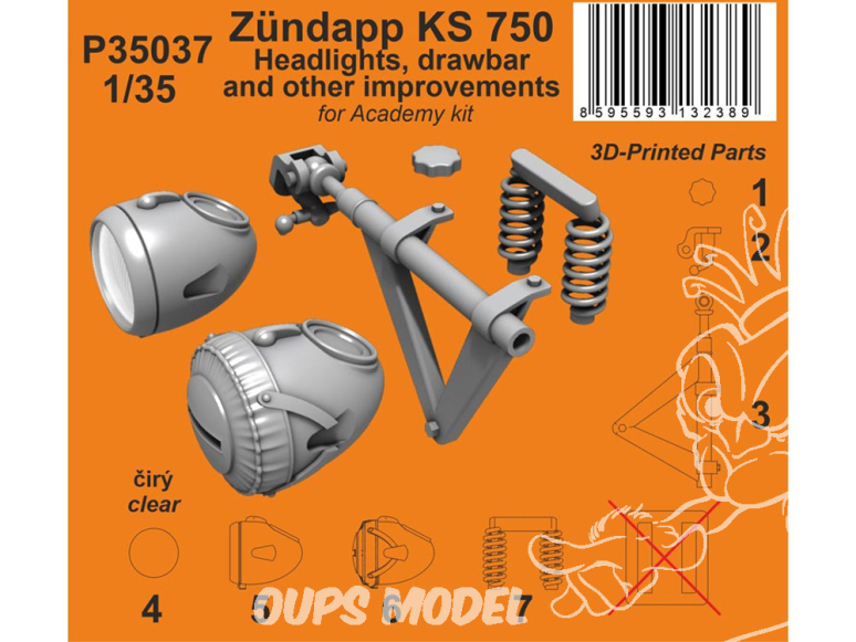 Special Hobby 3D Print militaire P35037 Phares, timon et autres améliorations Zündapp KS 750 pour kit Academy 1/35