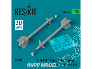 ResKit kit armement Avion RS35-0037 Missiles AIM-9M «&nbsp;SIDEWINDER&nbsp;» 4 pièces imprimés en 3D 1/35