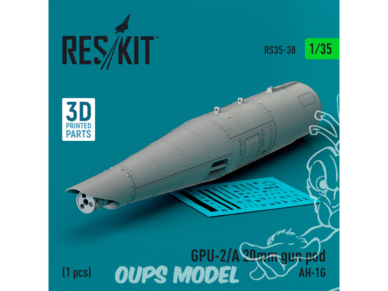 ResKit kit armement Helico RS35-0038 GPU-2/A 20MM GUN POD 1 PCS IMPRIMÉ EN 3D 1/35