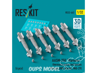 ResKit kit armement Avion RS32-0463 Bombes à protection thermique AASM-250 «&nbsp;HAMMER&nbsp;» 6 pièces imprimées en 3D 1/32