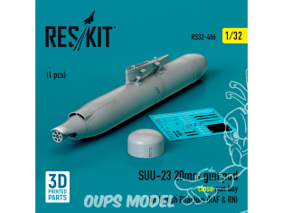 ResKit kit armement Avion RS32-0486 SUU-23 20MM GUN POD FERMÉ GUN BAY POUR BRITISH PHANTOM RAF & RN 1 PCS IMPRIMÉ EN 3D 1/32