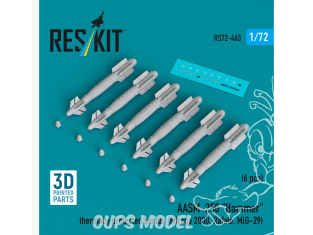 ResKit kit armement Avion RS72-0463 Bombes à protection thermique AASM-250 «&nbsp;HAMMER&nbsp;» 6 pièces imprimées en 3D 1/72