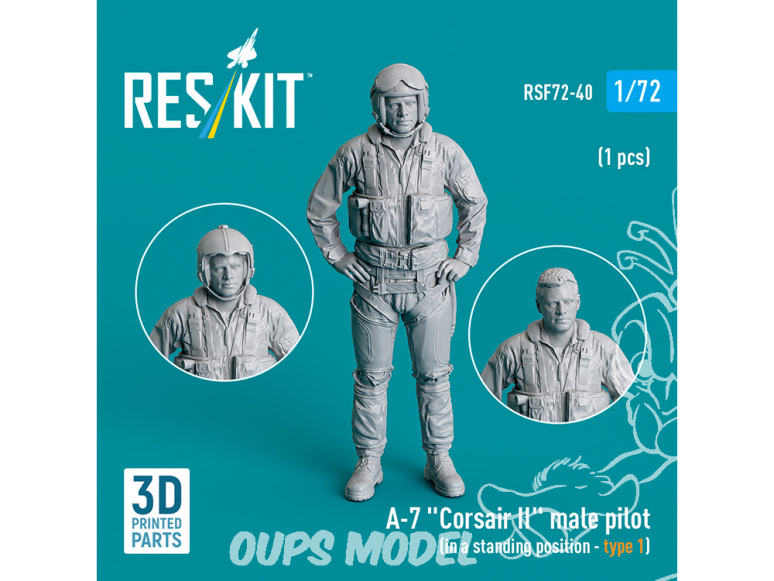 ResKit avion RSF72-0040 Pilote masculin d'A-7 Corsair II en position debout type 1 1p imprimé en 3D 1/72