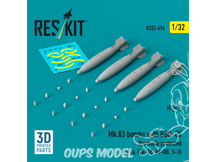 ResKit kit armement Avion RS32-0496 Bombes Mk.83 avec BSU-85 protégées thermiquement, 4 pièces en 3D 1/32