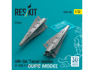 ResKit kit armement Avion RS32-0489 Missiles AIM-26A « Falcon » 2 pièces imprimés en 3D 1/32