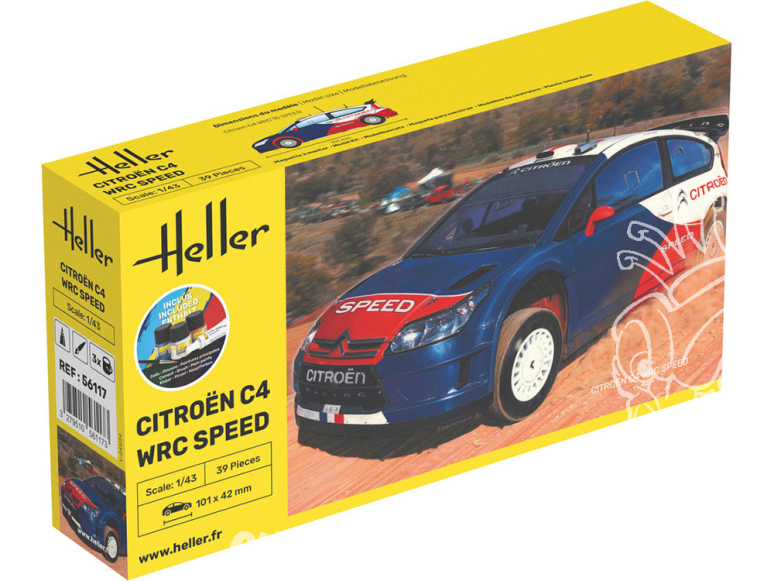 HELLER maquette voiture 56117 STARTER KIT Citroën C4 WRC Speed inclus peintures principale colle et pinceau 1/43