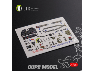 Kelik Decals 3D K48086 Autocollants 3D intérieurs P-40N pour kit Academy 1/48