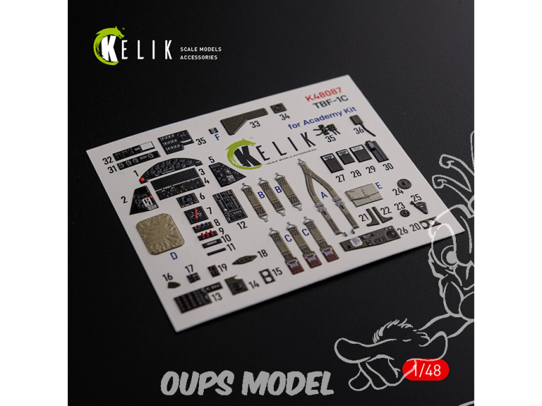 Kelik Decals 3D K48087 Autocollants 3D intérieurs du TBF-1C pour kit Academy 1/48