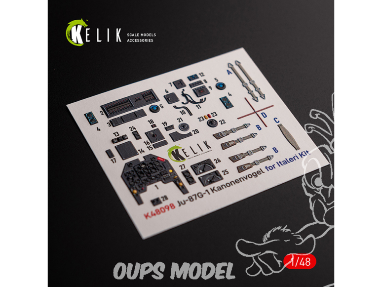 Kelik Decals 3D K48098 Autocollants 3D intérieurs Ju-87G-1 Kanonenvogel pour kit Italeri 1/48