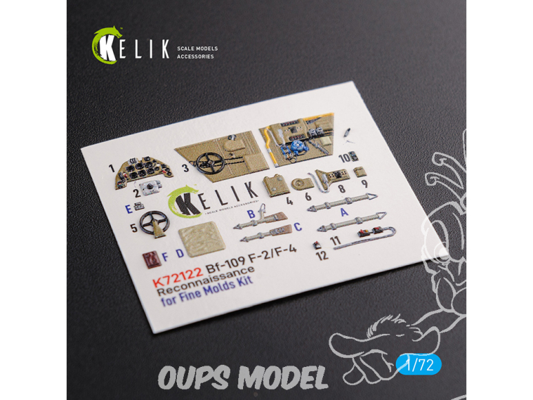Kelik Decals 3D K72122 Décalcomanies 3D intérieurs BF109-F2/F4 pour kit Fine Molds 1/72