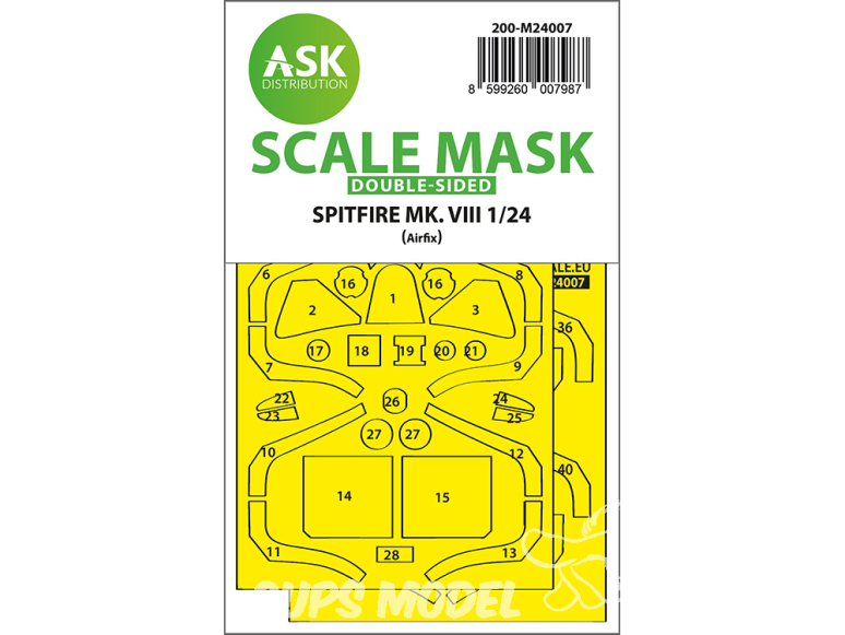 ASK Art Scale Kit Mask M24007 Spitfire Mk.VIII Airfix Recto Verso 1/24