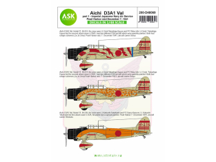 ASK Art Scale Kit Décalcomanies D48069 Aichi D3A1 Val Partie 1 - Attaque de Pearl Harbor 7 Décembre 1941 1/48
