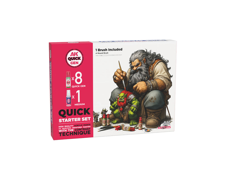 Ak interactive peinture acrylique 3G AK17525 KIT DE DÉMARRAGE RAPIDE 8 QUICK GEN+ 1 MEDIUM + 1 BROSSE GRATUITE)GEN COLOR 18ml