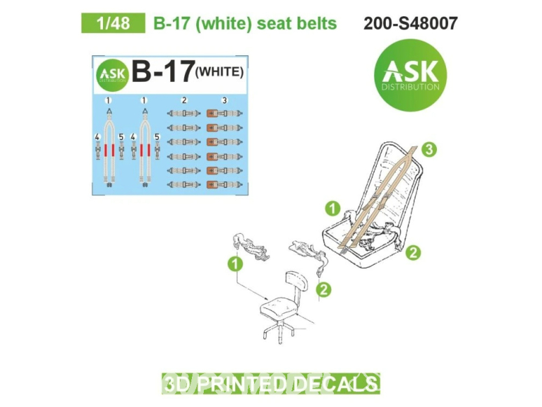 ASK Art Scale Kit Décalcomanies 3D S48007 Harnais 3D B-17 (Blanc) 1/48