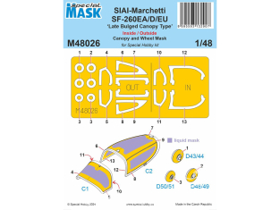 Special Hobby Masque avion M48026 SF-260EA/D/EU Type de verrière à renflement tardif&nbsp; 1/48