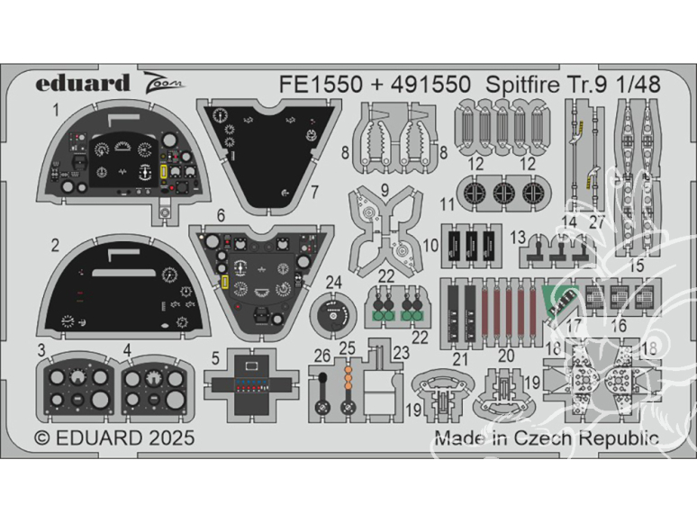 EDUARD photodecoupe avion 491550 Amélioration Spitfire Tr.9 Airfix 1/48