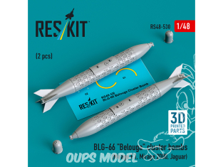 ResKit kit RS48-0530 Bombes à fragmentation BLG-66 «&nbsp;Belouga&nbsp;» 2 pièces imprimées en 3D 1/48