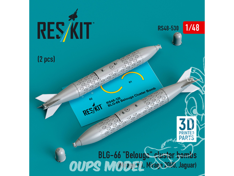 ResKit kit RS48-0530 Bombes à fragmentation BLG-66 «&nbsp;Belouga&nbsp;» 2 pièces imprimées en 3D 1/48