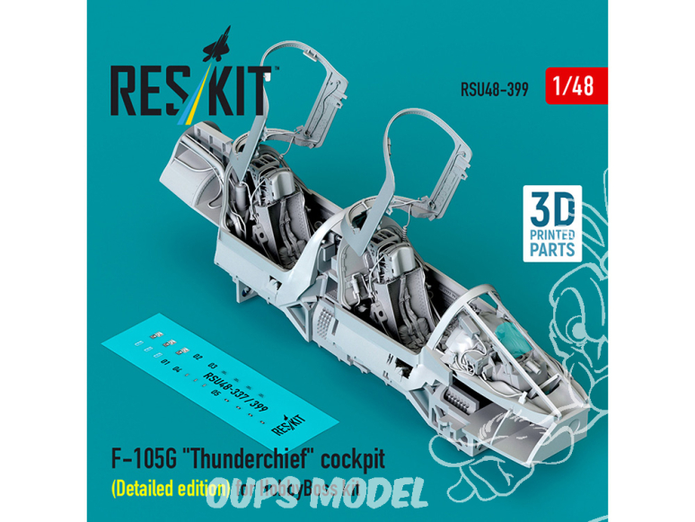 ResKit avion RSU48-0399 Cockpit du F-105G «&nbsp;Thunderchief&nbsp;»&nbsp;: édition détaillée pour kit HobbyBoss imprimé en 3D 1/48