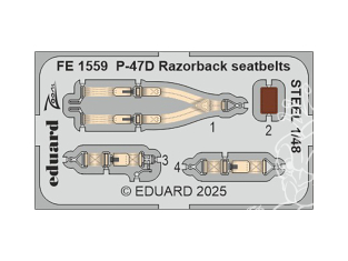 EDUARD photodecoupe avion FE1559 Harnais métal P-47D Razorback Mini Art 1/48