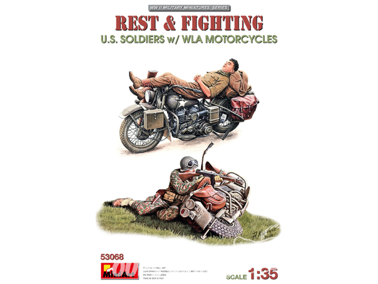 Mini Art maquette militaire 53068 REPOS ET COMBAT SOLDATS AMÉRICAINS AVEC MOTOS WLA 1/35