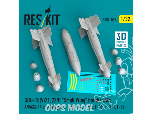 ResKit kit RS32-0539 Bombes GBU-15V21, 22/B «&nbsp;Small Wing&nbsp;» 2 pièces avec pod de liaison de données AN/AXQ-14 1 1/32