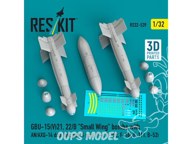 ResKit kit RS32-0539 Bombes GBU-15V21, 22/B «&nbsp;Small Wing&nbsp;» 2 pièces avec pod de liaison de données AN/AXQ-14 1 1/32
