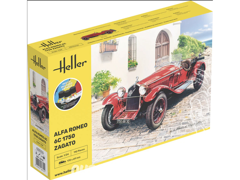 Heller maquette voiture 56715 STARTER KIT Alfa Romeo 6C 1750 Zagato inclus peintures principale colle et pinceau 1/24