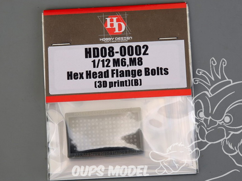 Hobby Design accessoire HD08-0002 M6 - M8 Boulons à tête hexagonale (B) impression 3D 1/12