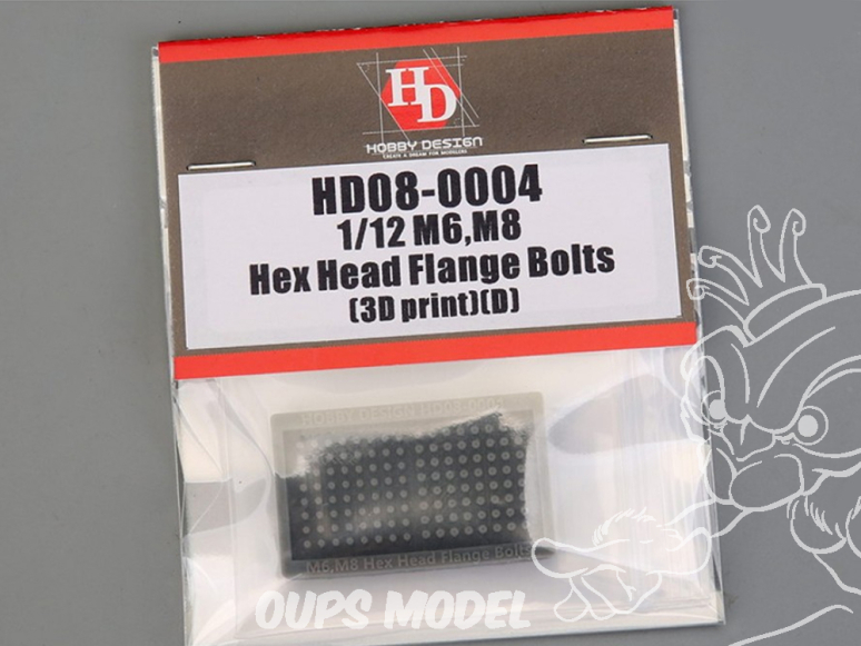Hobby Design accessoire HD08-0004 M6 - M8 Boulons à tête hexagonale (D) impression 3D 1/12