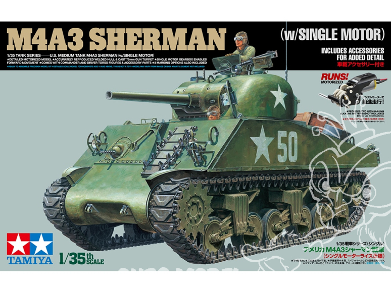 TAMIYA maquette militaire 30056 Char américain M4A3 Sherman avec un moteur electrique 1/35